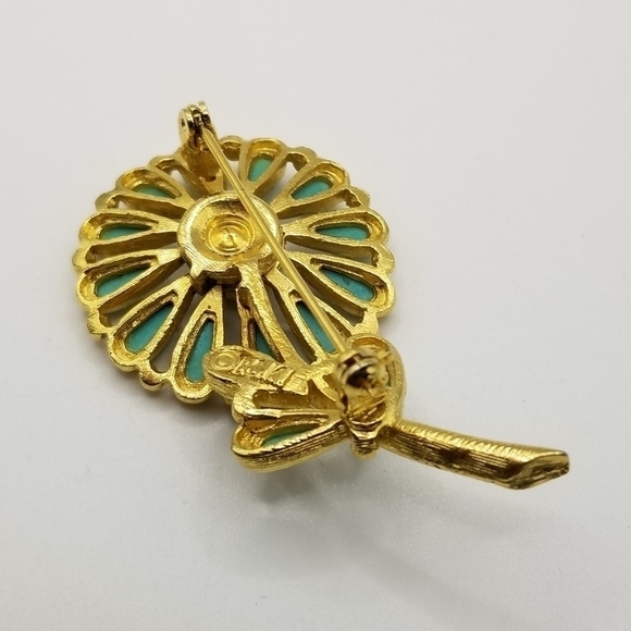 Vintage BSK Turquoise Gold Tone Flower Daisy Costume Jewelry Pin Brooch Signed - Picture 3 of 10